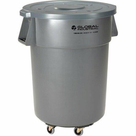 GLOBAL INDUSTRIAL Plastic Trash Can with Lid & Dolly, 55 Gallon Gray 240464GYB